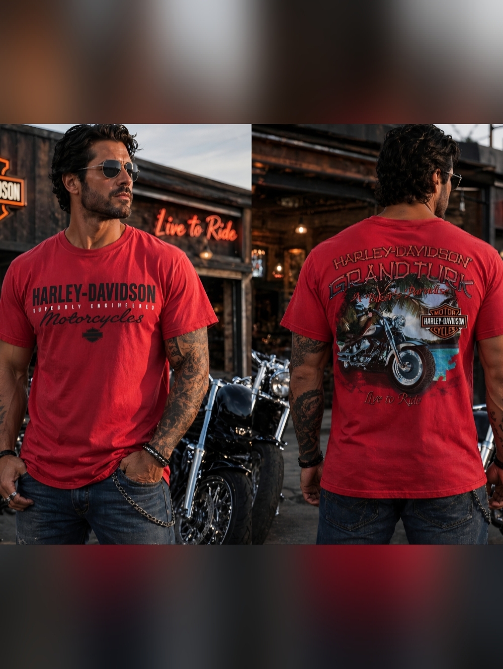 Harley-Davidson Grand Turk Red Live to Ride Motorcycle Graphic T-Shirt XL